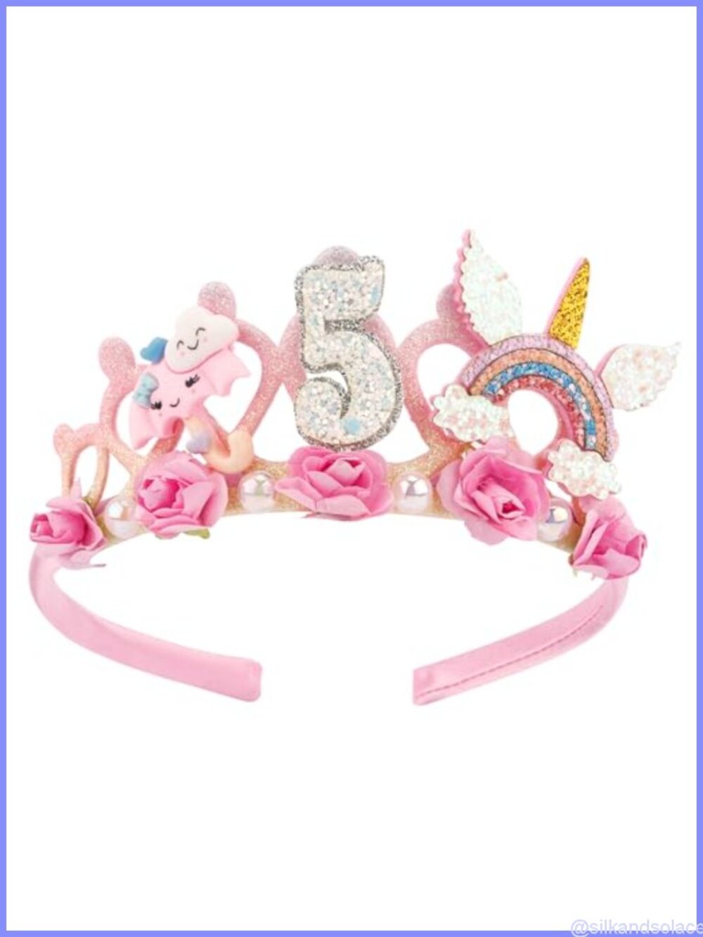 5th Birthday Headband Pink Flower Crown Tiara Party Accessory